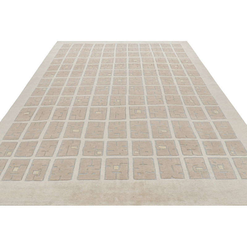 Art Deco Hand Knotted Wool Geometric Area Rug, Rectangle 8' x 10'