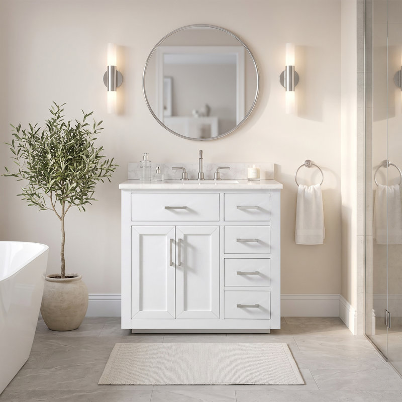 Ensemble de meuble-lavabo simple 36 po Ingalls, Blanc, Carrara White