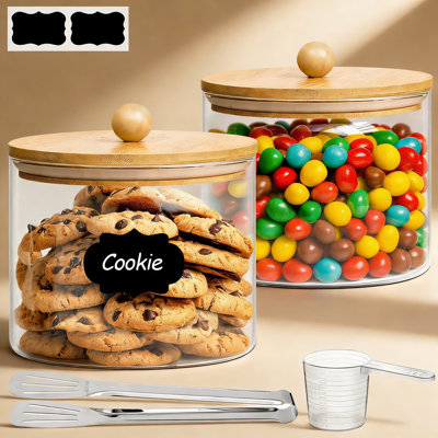 Glass Cookie Jars With Airtight Lids, Set Of 2 Half Gallon (1.8 Qt) Food Storage Canisters For Kitchen Pantry, Flour, Sugar, Cereal, Nuts, Candy, And Baking Ingredients