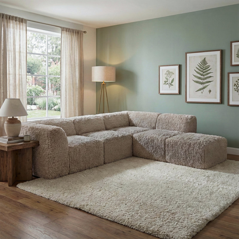 Dozie 5-Piece Faux Fur Foam Modular Compressed Sectional, Taupe Gray