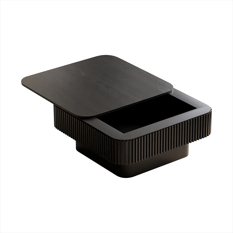 Solid Wood Veneered Square Coffee Table with Flip-Top Storage, Deep Black, 31.5''