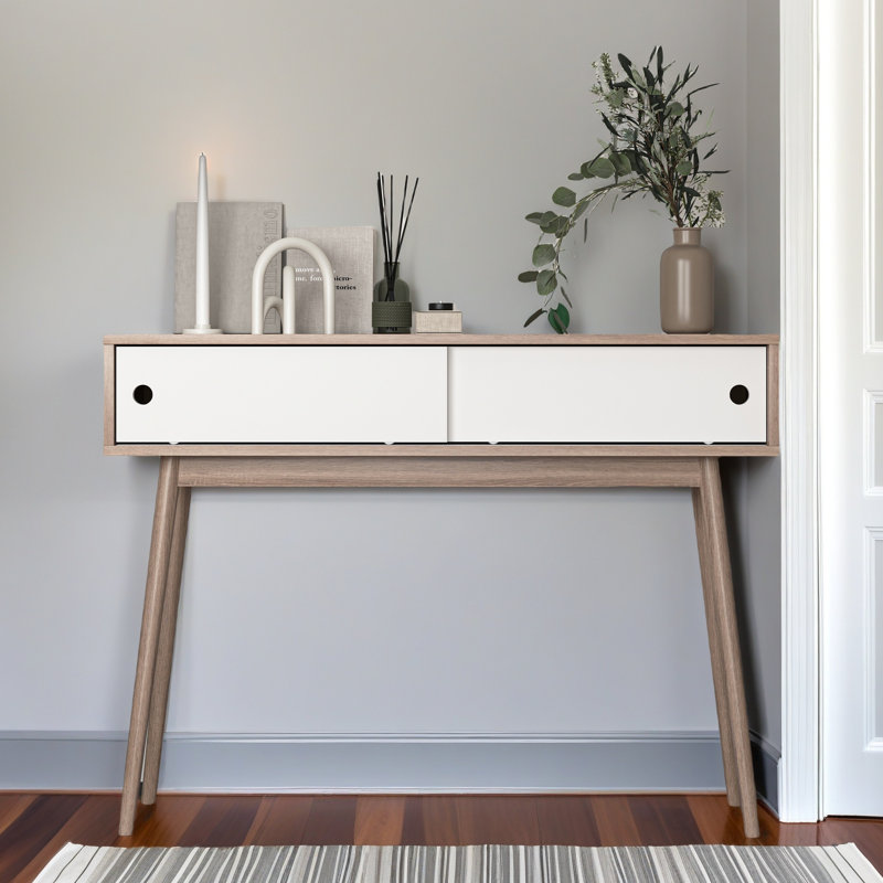 Table d'entrée avec 2 tiroirs à panneaux sculptés, console avec espace de rangement et pieds en bois, table de canapé derrière le canapé pour le couloir, salon