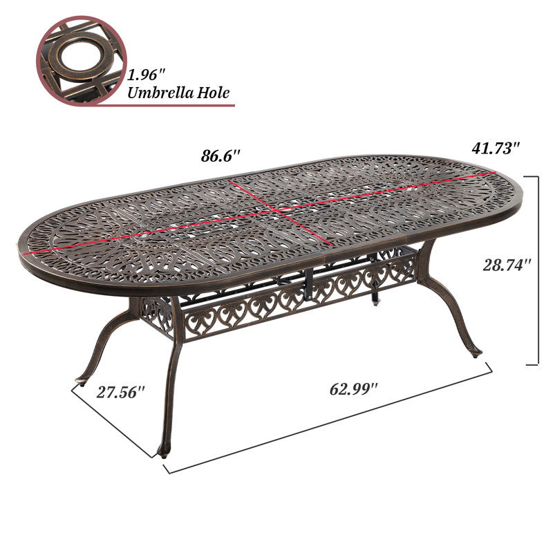 Claudean Oval Metal Outdoor Dining Table With Umbrella Hole , 86.6'' in. W 41.73'' in. D