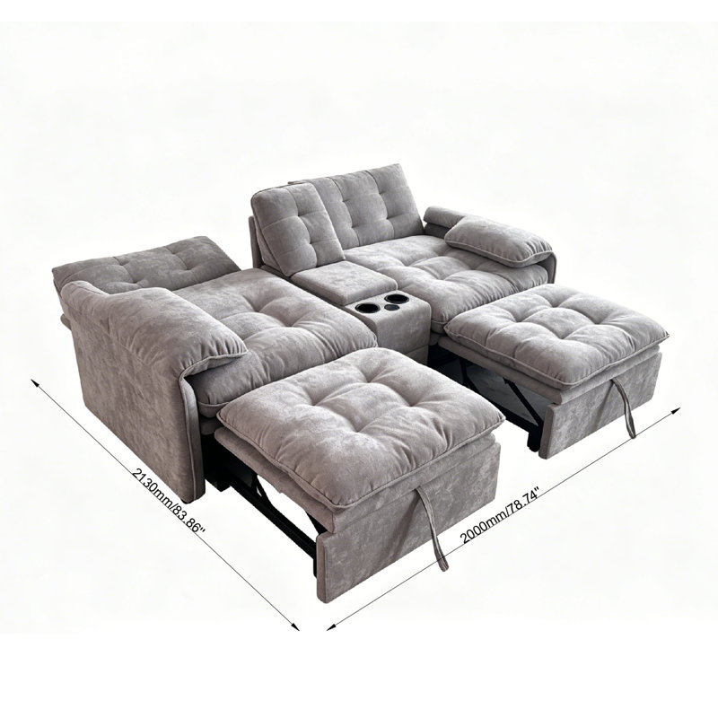 Canapé d'angle modulaire Cloud de 213 cm (83,86 po), canapé rembourré surdimensionné avec console centrale, porte-gobelets et pouf coulissant, canapé profond en tissu moelleux pour salon