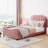Pink finish classic style twin size upholstered daybed frame, velvet upholstery with classic striped headboard