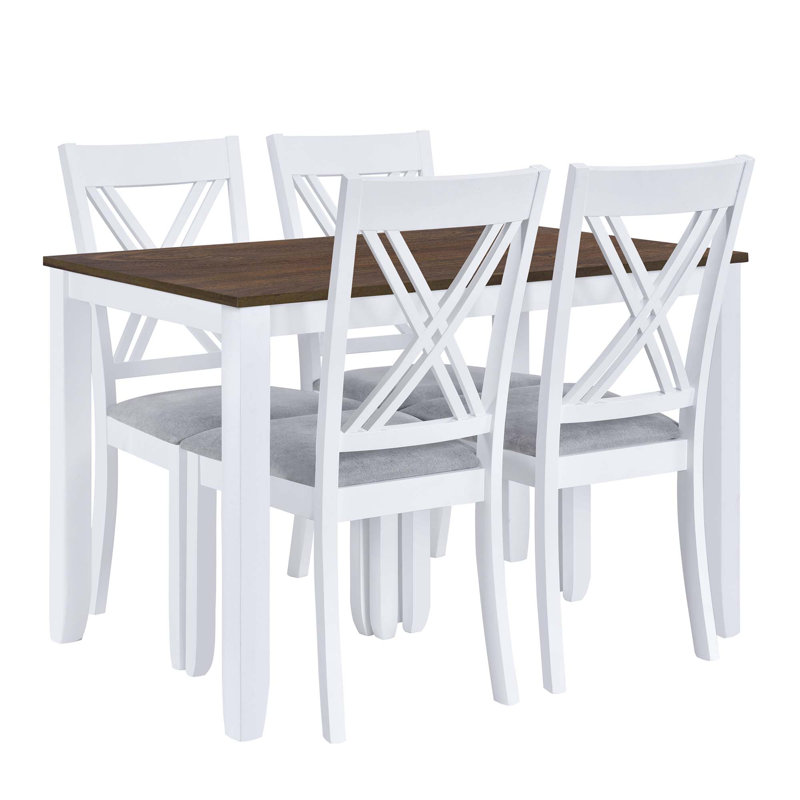 Rustic Minimalist Wood 5-Piece Dining Table Set With 4 X-Back Chairs For Small Places, Brown