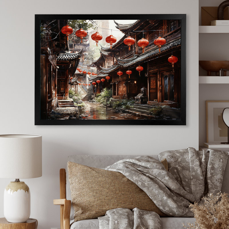 «China Red Lantern II» - impression, H 16 po x l 32 po x P 1 po, Cadre photo noir