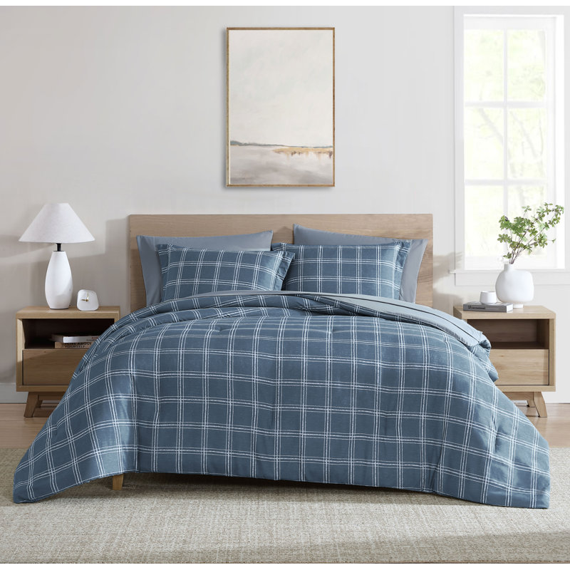 Swift Home Windowpane Plaid 7-Piece Reversible Microfiber Lightweight Bed-In-A-Bag Set, Twin Comforter + 5 Additional Pieces