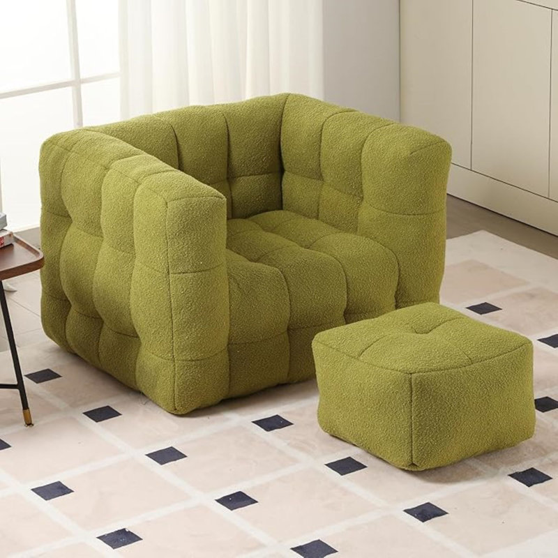 fauteuil à billes avec repose-pieds, Polyester vert