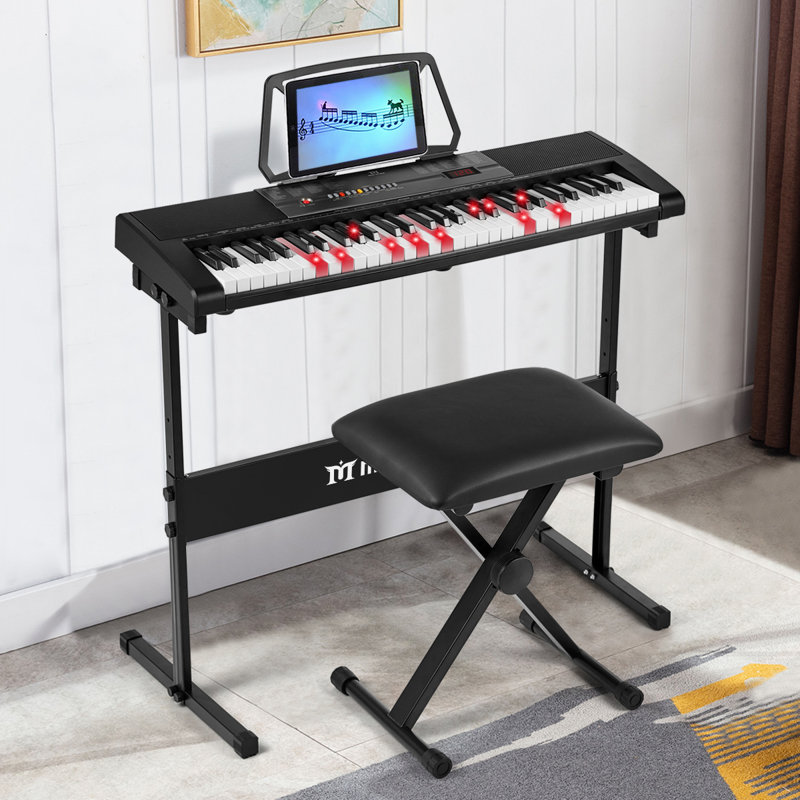 61 Keys Piano Keyboard With Bench , Learning Keyboard Piano For Beginners, Meks-700 Electric Piano Keyboard With Lighted Up Keys