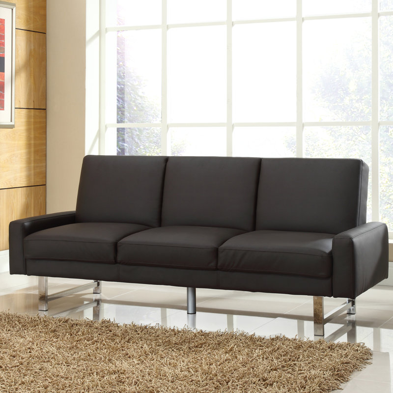 Upholstered 85.4'' Sofa, Flat Brown Faux Leather