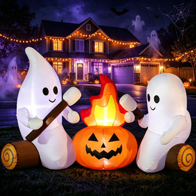 Décoration de fête d'Halloween gonflable, feu de camp fantôme de 6 pi avec lumières DEL, décoration de feu géant d'extérieur effrayant pour la fête de jardin