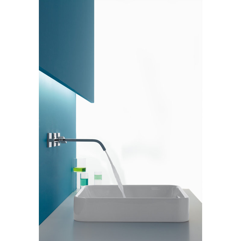 Vox Ceramic Square Vessel Bathroom Sink with Overflow, Ice Gray