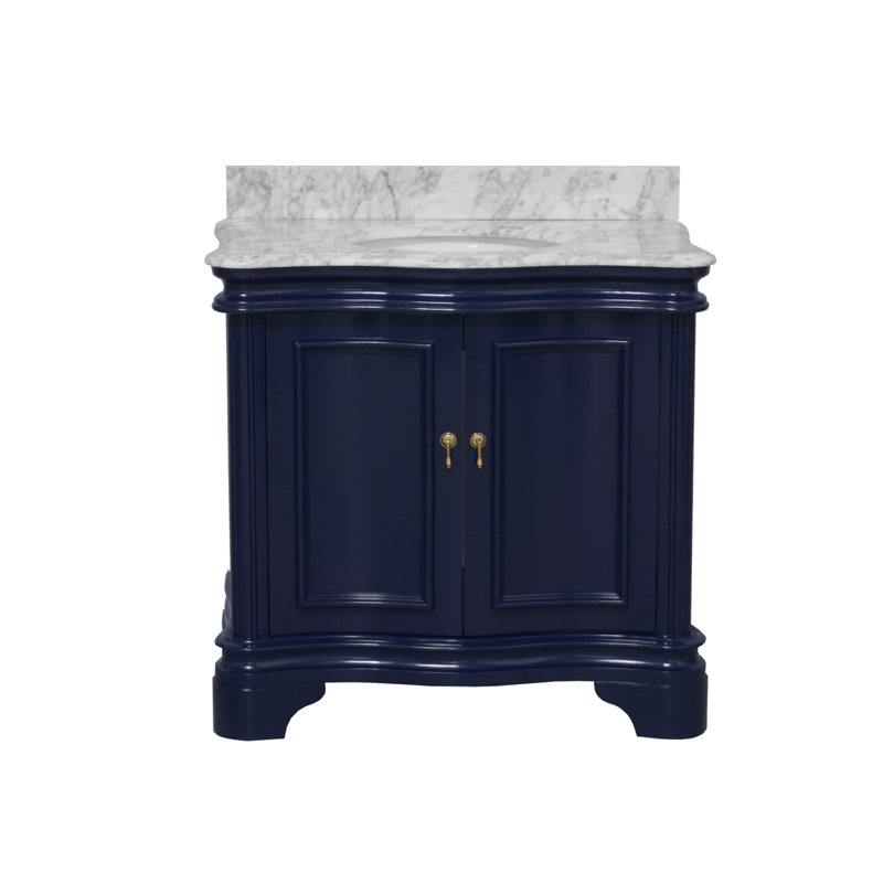 Ensemble de meuble-lavabo simple 36 po Twain, Marbre de Carrare, Bleu royal