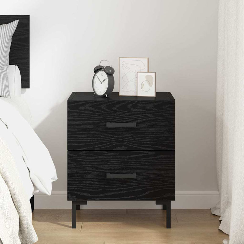 40cm W Manufactured Wood Bedside Table, Black Oak
