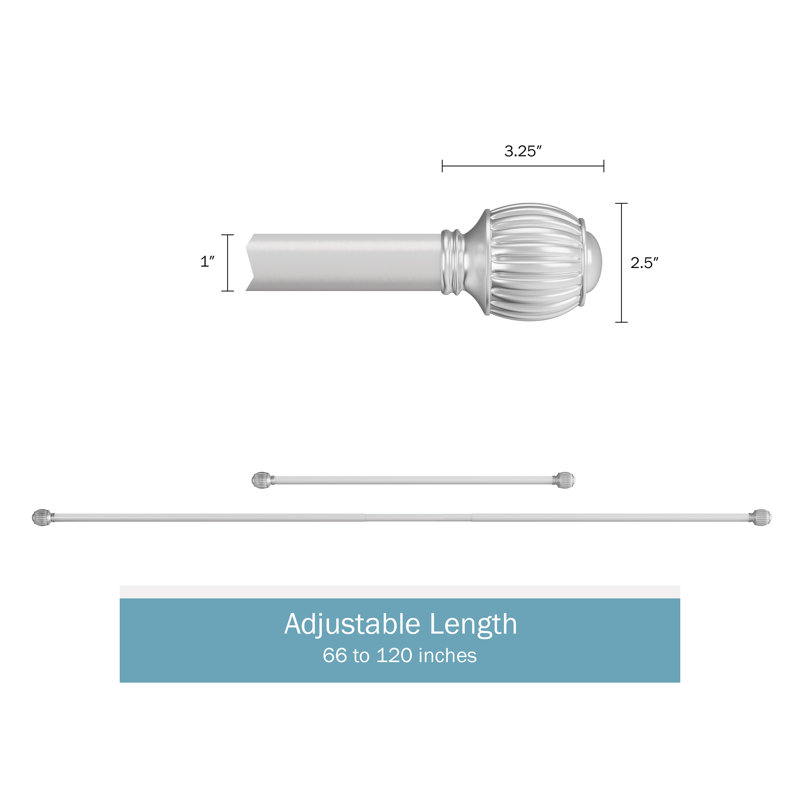 Ensemble de tringle à rideaux réglable jusqu'à 48 à 84 pouces, H 2,5 po x l 120 po x P 2,5 po, Argent