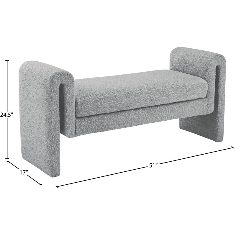 Banc rembourré Boucle, Tissu gris bouclé