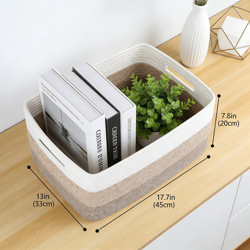 Large Woven Storage Basket Set Of 2, Natural Cotton Rope Organizer Bin For Shelves, Closet, Nursery, Living Room For Clothes, Toys, Blankets, And Home Organization