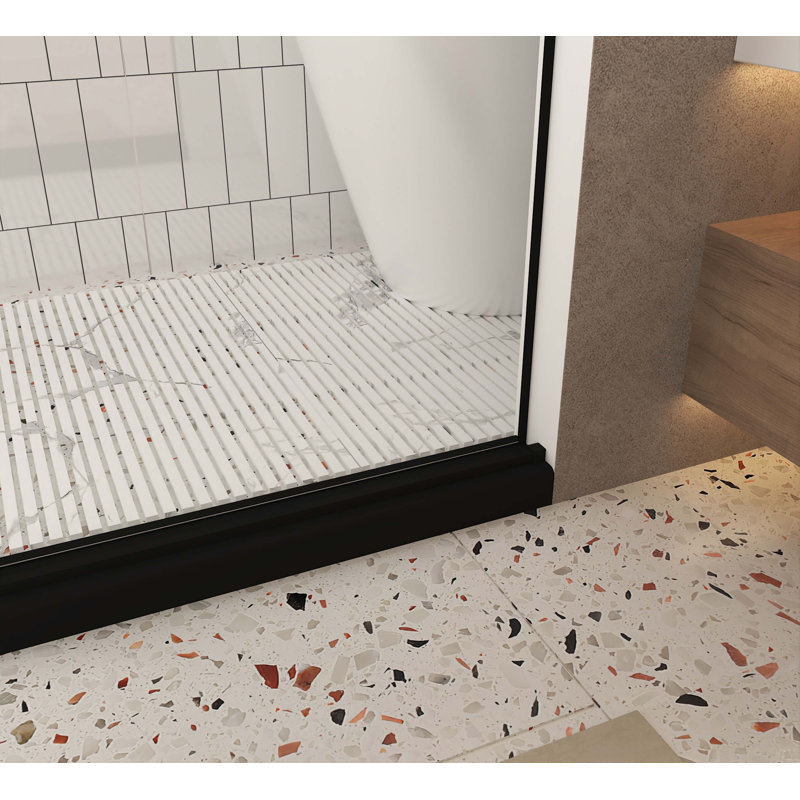 Frameless Shower Door 44-48 "W X 76" H, 1/4 "(6 Mm) Clear Tempered Glass, Explosion Proof Film, Stainless Steel Handle