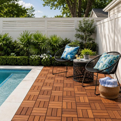 Dalles de terrasse marron haut de gamme, revêtement de sol de patio à motif croisé, dalles de sol extérieures emboîtables pour balcon, terrasse et jardin