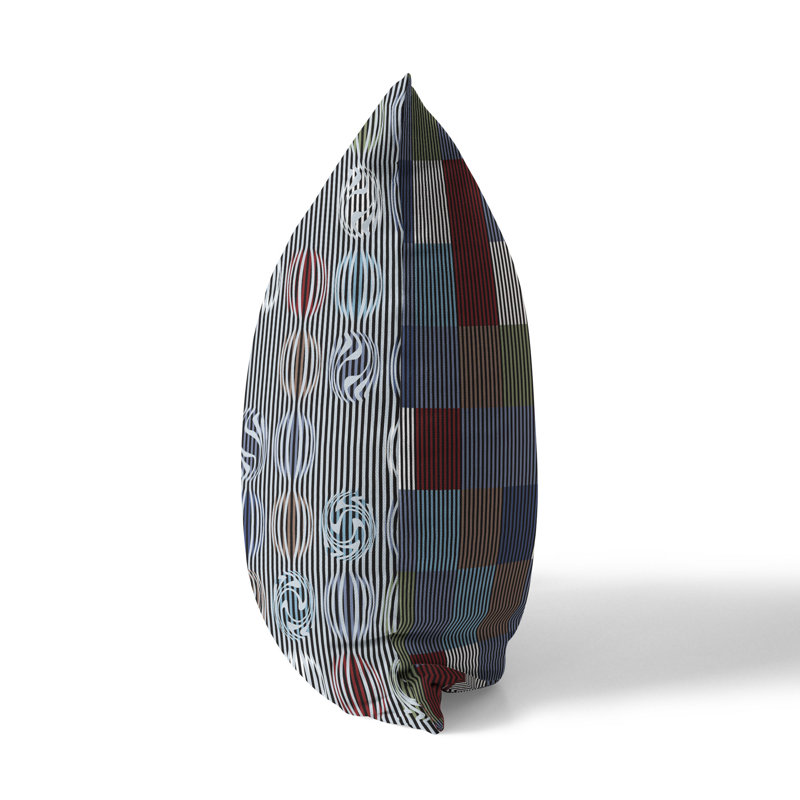 Coussin décoratif géométrique Gridscape, Bleu/rouge, H 26 po x l 26 po