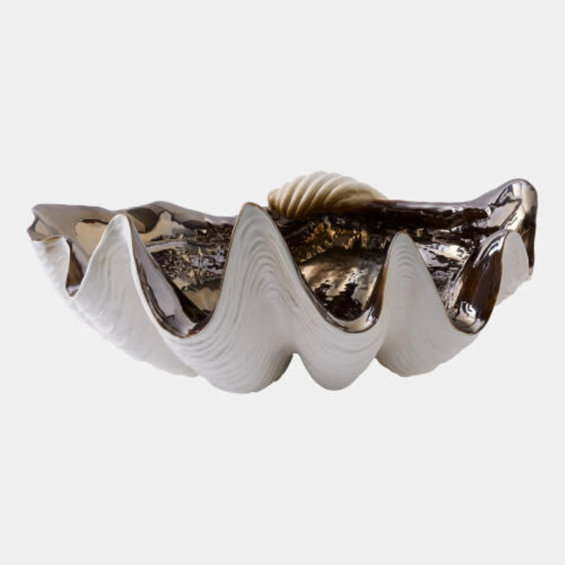Bol décoratif H 11 po x l 16 po x P 23 po Gigas, Doré / Blanc