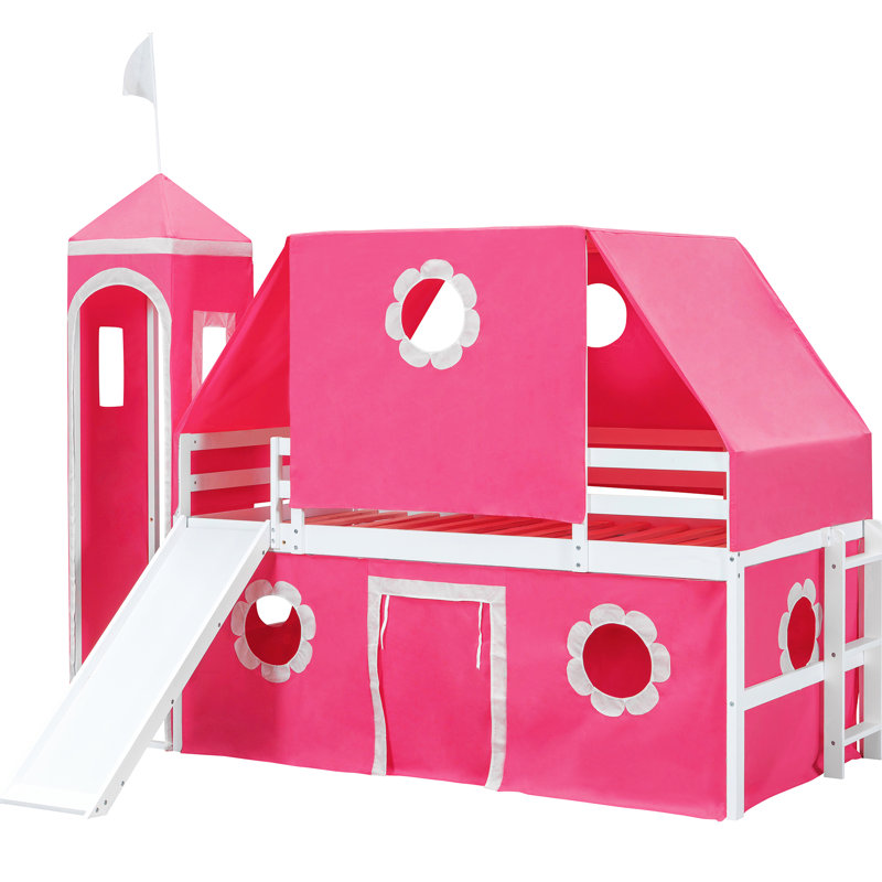 Lit mezzanine simple avec glissade et tour rose