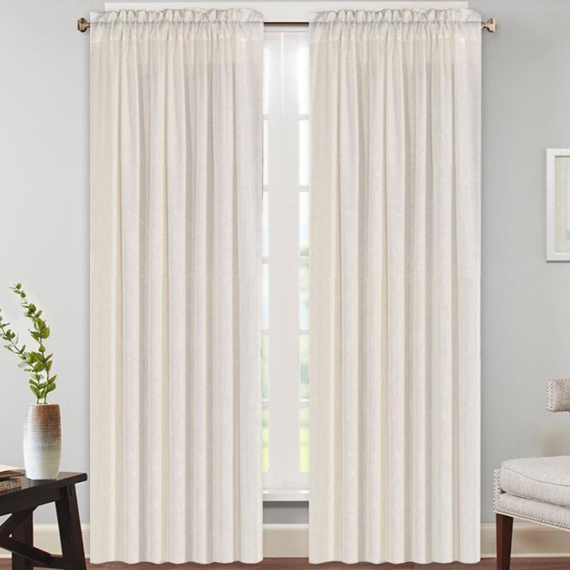 Paire de rideaux semi-transparents en polyester avec passe-tringle Joe , Naturel, L 52 po x L 84 po