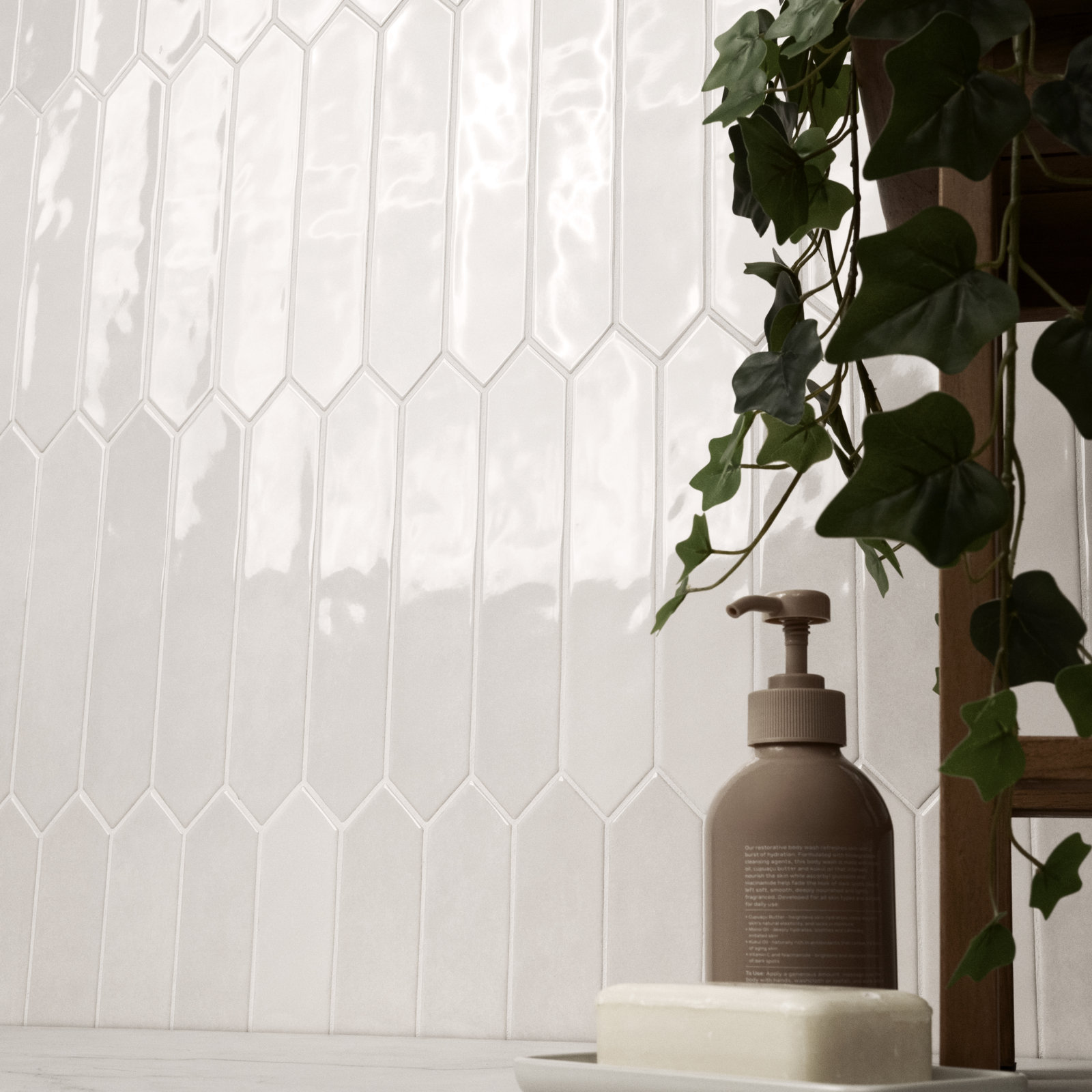 Renzo Glossy Ceramic Picket Wall Tile, Dove