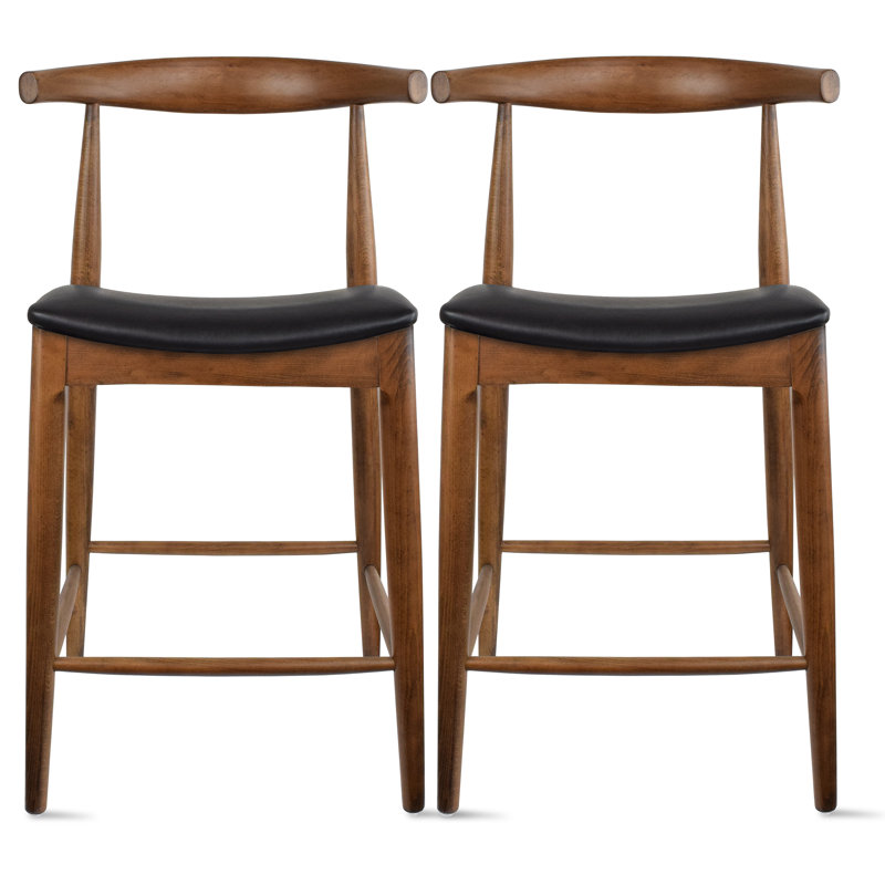Borisav Counter Height Stool – Farmhouse Open Back with Padded Cushion, Wood Kitchen Chair (Set of 2), Espresso, 2 Pcs