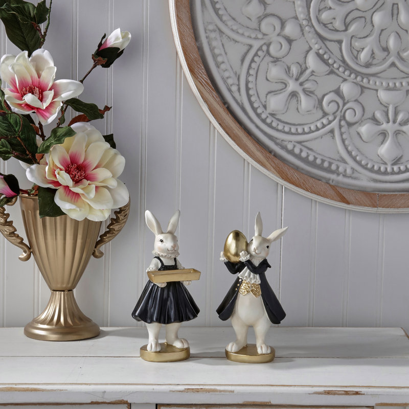 Lapin en résine 8 po avec œuf et plateau