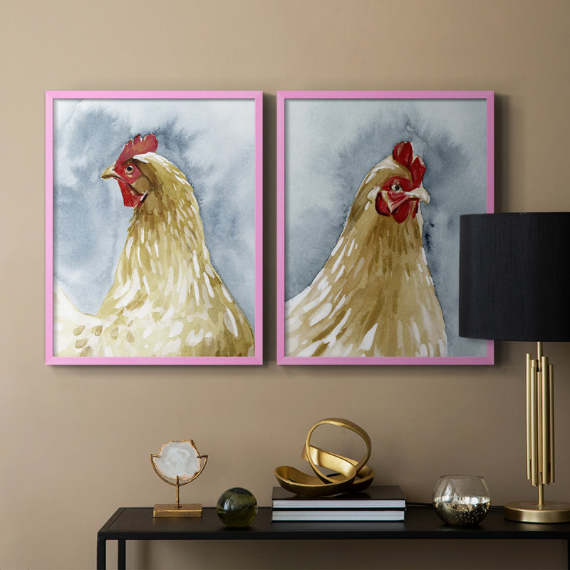 «Chicken Portrait I», reproduction encadrée de qualité supérieure - prête à être accrochée - aucun clou requis - aucun clou requis