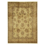 Hand Knotted Silk Area Rug in Cream And Gold