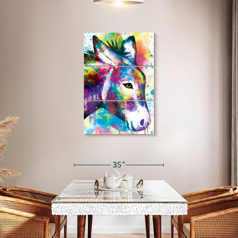 "Abstract Donkey", ensemble de 3 pièces sur toile par PaintboxJenny, H 45 po x l 28 po x P 1,25 po