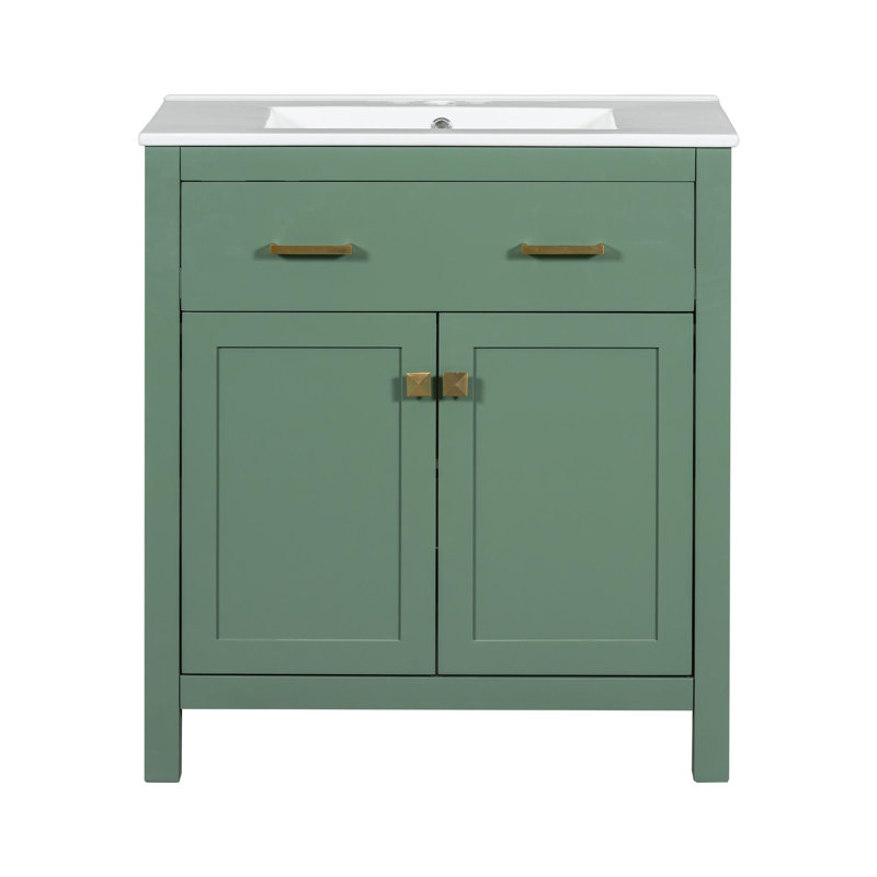 30-Inch Modern Storage Bathroom Vanity, Green, Gold
