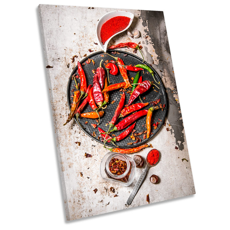 Red Chilli Kitchen Peppers Picture - Wrapped Canvas Print, 76.2cm H x 50.8cm W x 2cm D