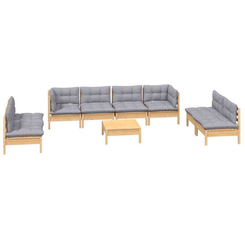  Ensemble de salon de jardin en bois de pin massif gris, tissu (100% polyester), Grey, Brown
