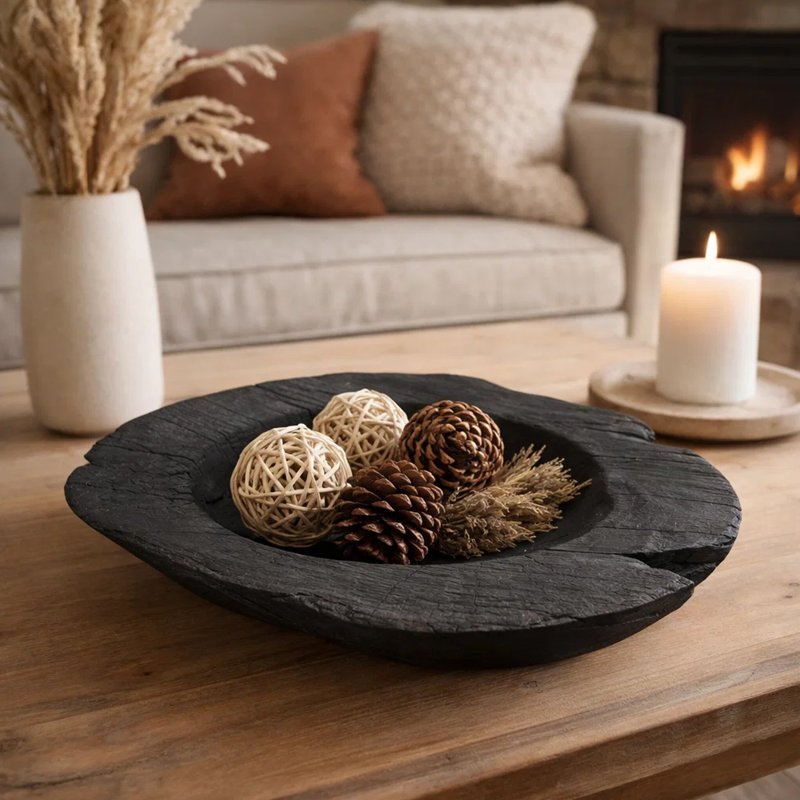 Bol décoratif en bois de teck noir 16 po Sina