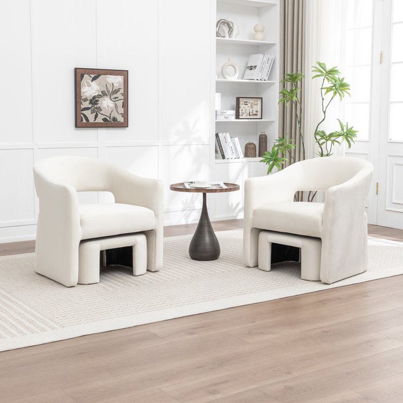 Fauteuil demi-tonneau rembourré avec repose-pieds, Beige