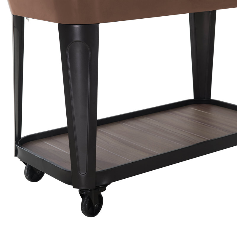 Copper and Black Metal Rolling Ice Chest Cooler with Storage Shelf