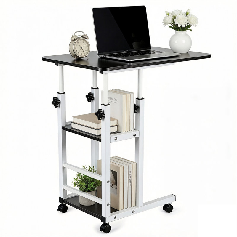 Height Adjustable Side End Table with Shelves