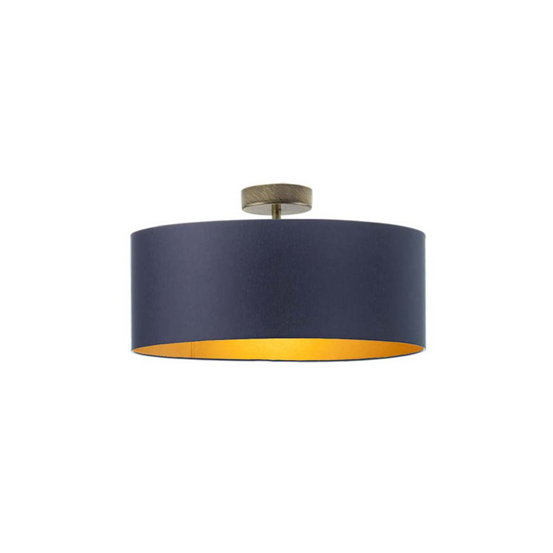 Sunburg Fabric Semi Flush Mount, 30cm H x 40cm W x 40cm D, Dark Grey, Gold