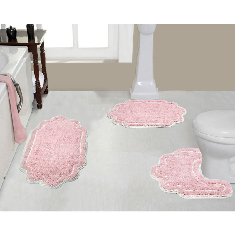 Ensemble de tapis de bain en coton Dobrinka, lavable à la machine, à séchage rapide, absorbant - ensemble de 3 pièces avec contour