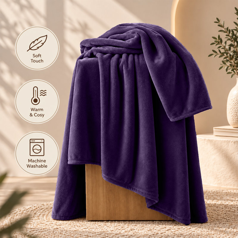 Fairmont Park Solid Color Lightweight, Warm Breathable, Soft Sherpa Fleece Blanket, Single 150cm x 130cm, Purple