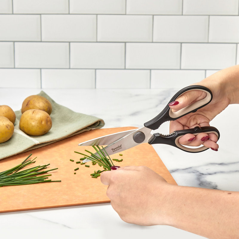 Tovolo Elements Kitchen Shears with Magnetic Sheath for All-Purpose Prep, Sangria and Charcoal, Noir / Beige