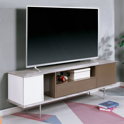Base de console de télévision moderne et moderne avec plateau ouvert et glissières à roulement à billes fixées sur le dessus