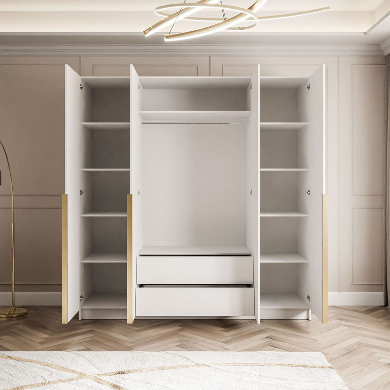4 Door Manufactured Wood Wardrobe, Gold