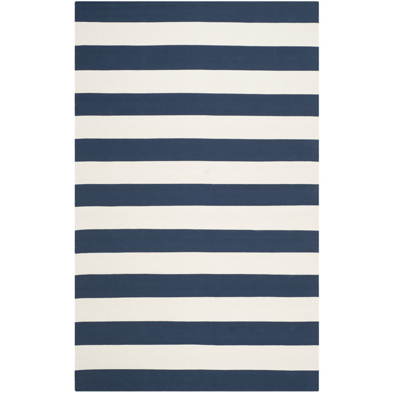 Brookvale Striped Handmade Flatweave Cotton Navy/Ivory Area Rug, Rectangle 9' x 12'
