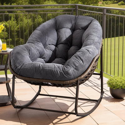 Outdoor Rattan Rocking Chair with Padded Cushion, Durable Steel Frame by Bay Isle Home