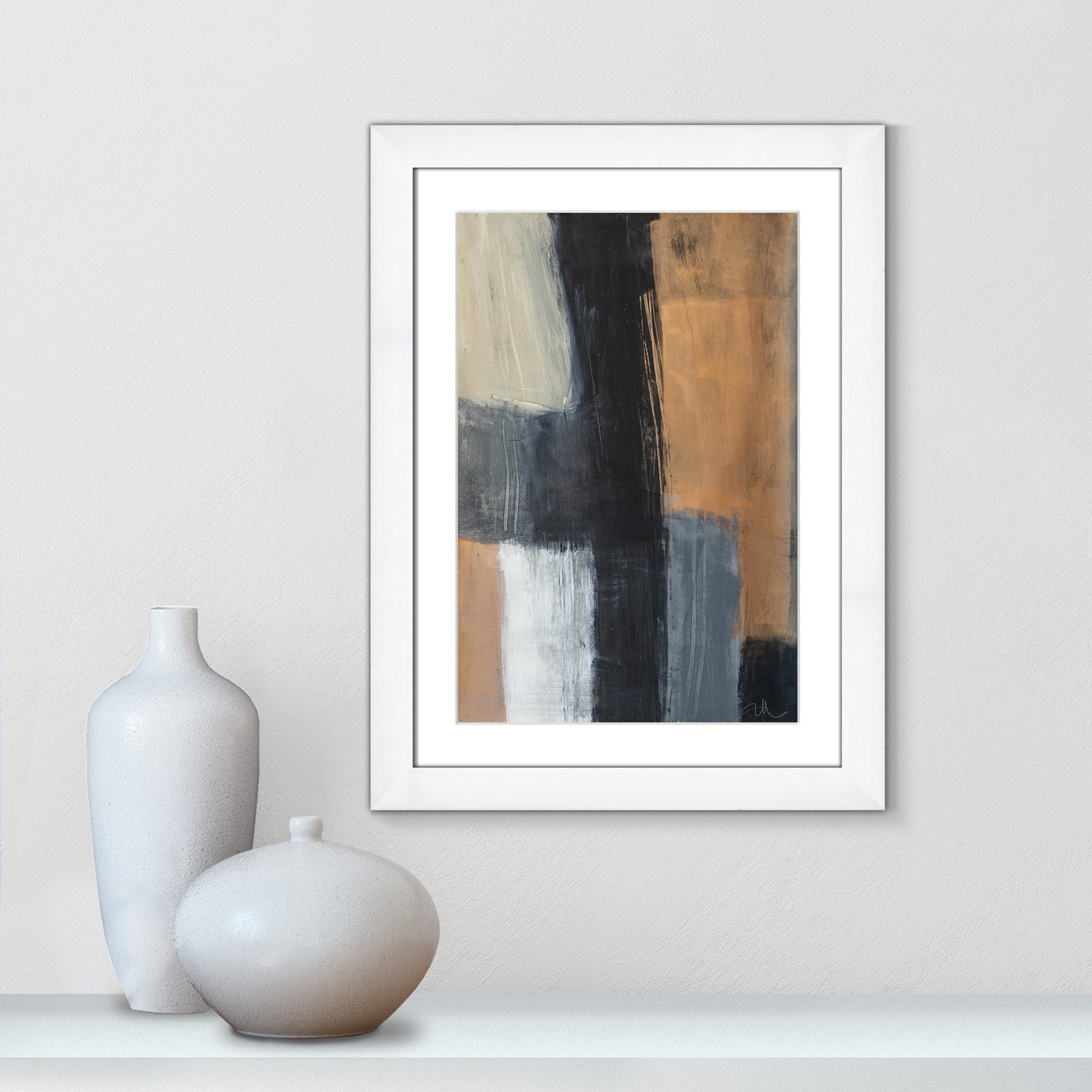 Calderon "Metallic Slate II" Print, 24.5" H x 18.5" W x 1.25" D, White Cube Frame Matted